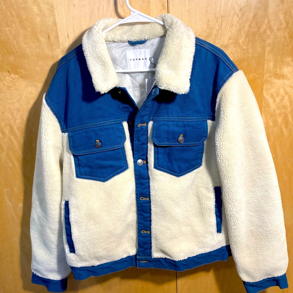 TOPMAN CUT & SEW FLEECE & DENIM JACKET